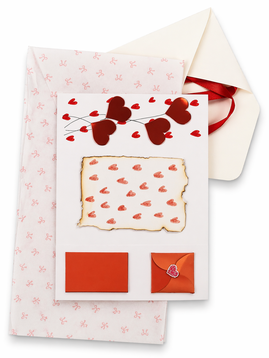 Handmade Heart Card with Ribbon 🎀 | Romantic Gift Card | Anniversary / Valentine Card | Keepsake Greeting Card