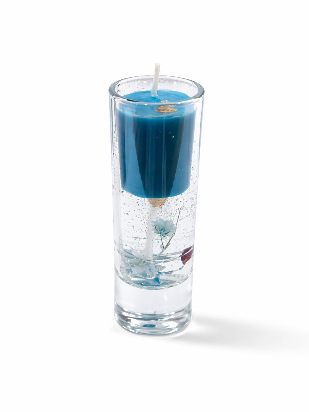 Ocean Bloom Glass Candle – Blue Gel Floral Shot Candle | Handmade Keepsake Gift