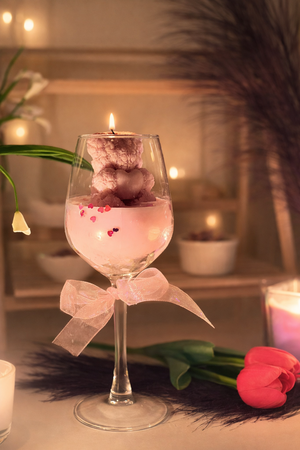 Romantic Teddy Candle in Glass – Handmade Love Gift
