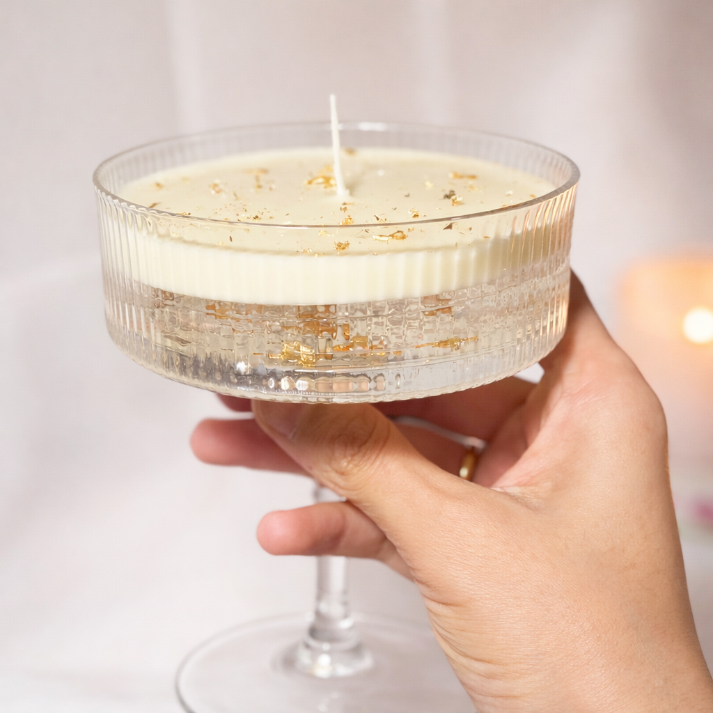 Champagne Glow Candle – Luxury Coupe Glass Soy Candle