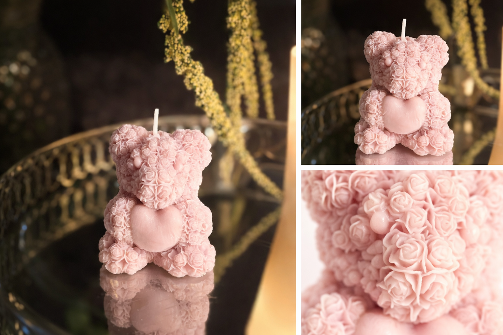 Rose Teddy Bear Candle (Set of 2) – Romantic Handmade Gift
