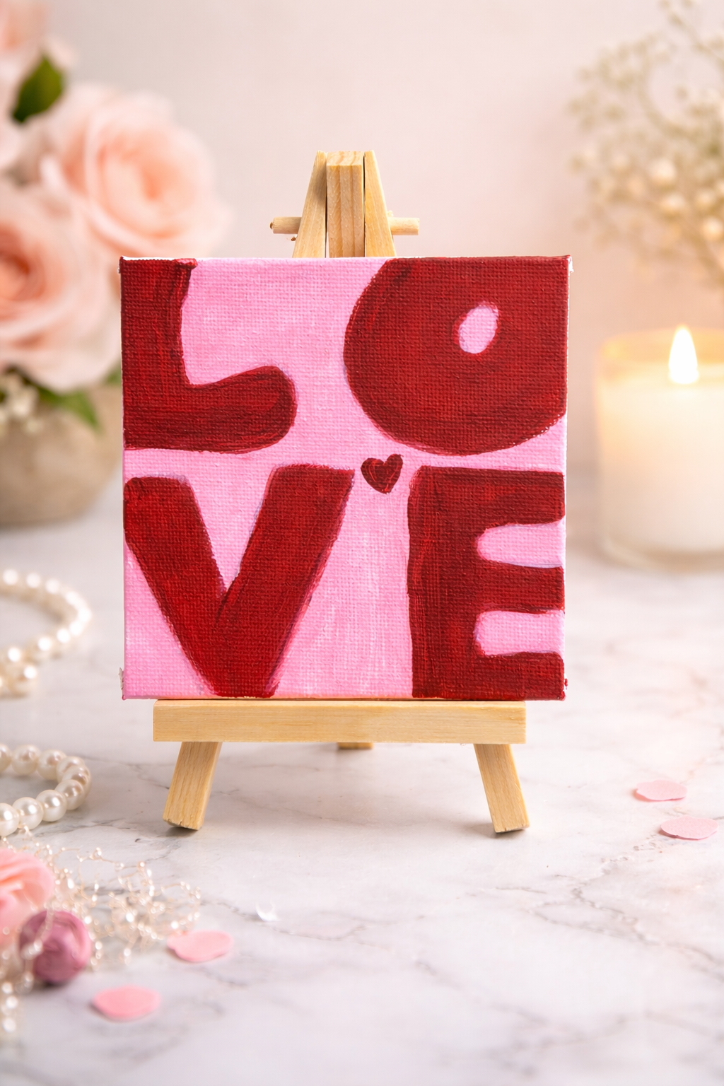 Mini Love Canvas Painting – Hand-Painted Romantic Art Decor