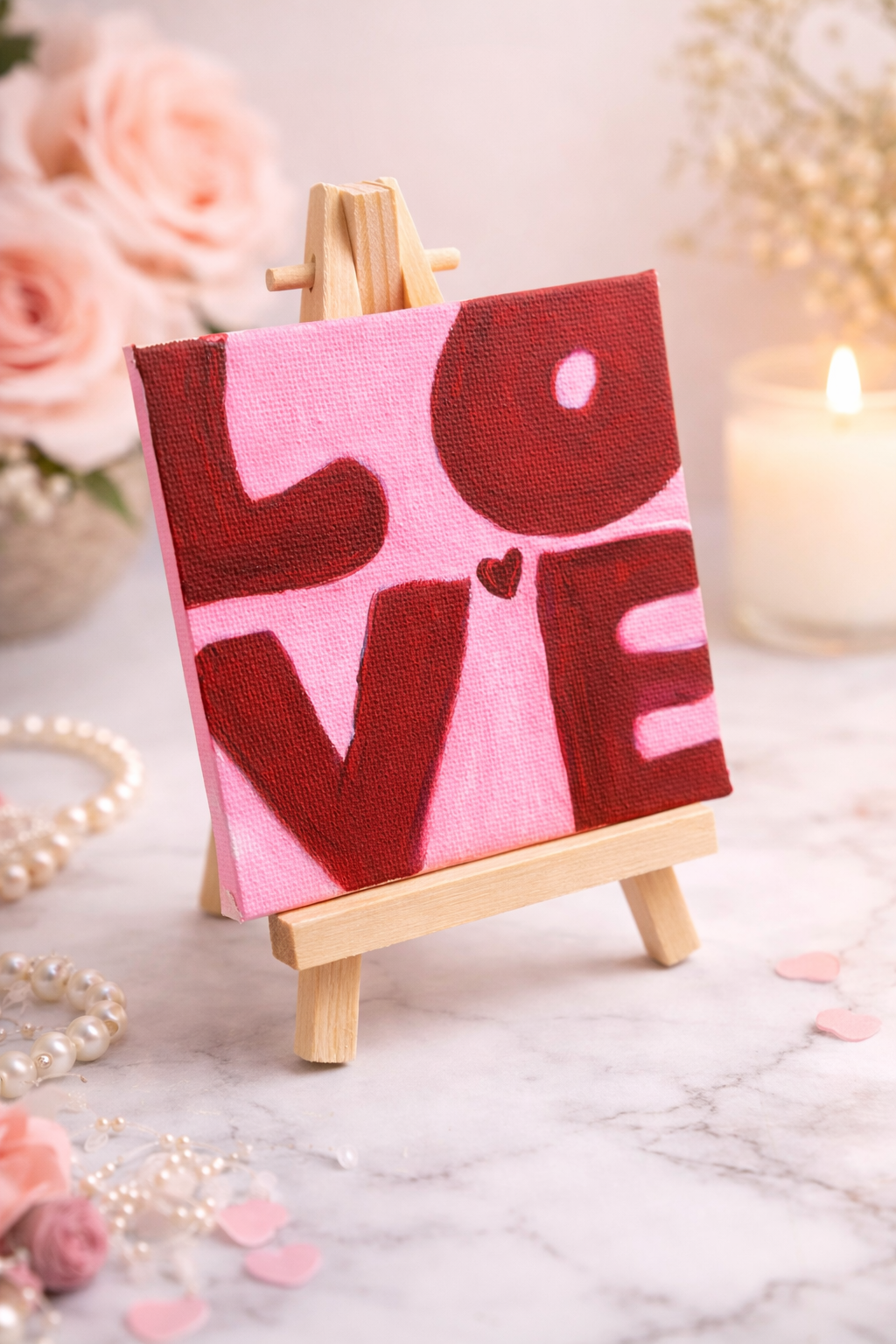 Mini Love Canvas Painting – Hand-Painted Romantic Art Decor